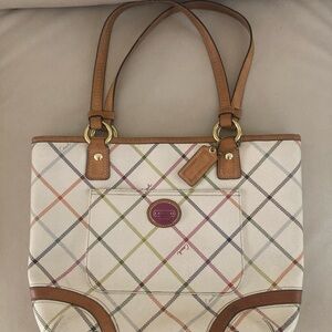 Coach White and Multicolor Checkered Tote